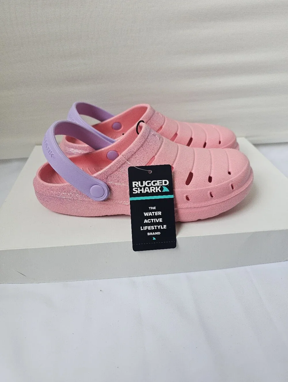 Rugged Shark Glitter Clogs - Big Girls Size 4 (NWT)